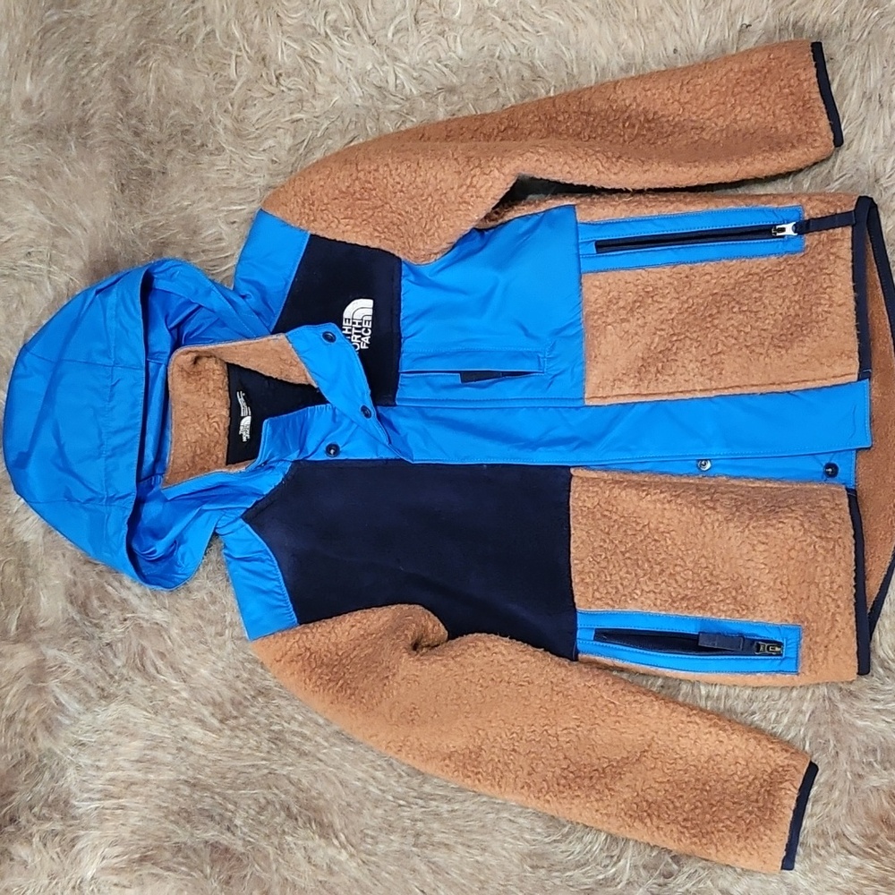 The North Face Kids Blue and Brown Sherpa Jacket